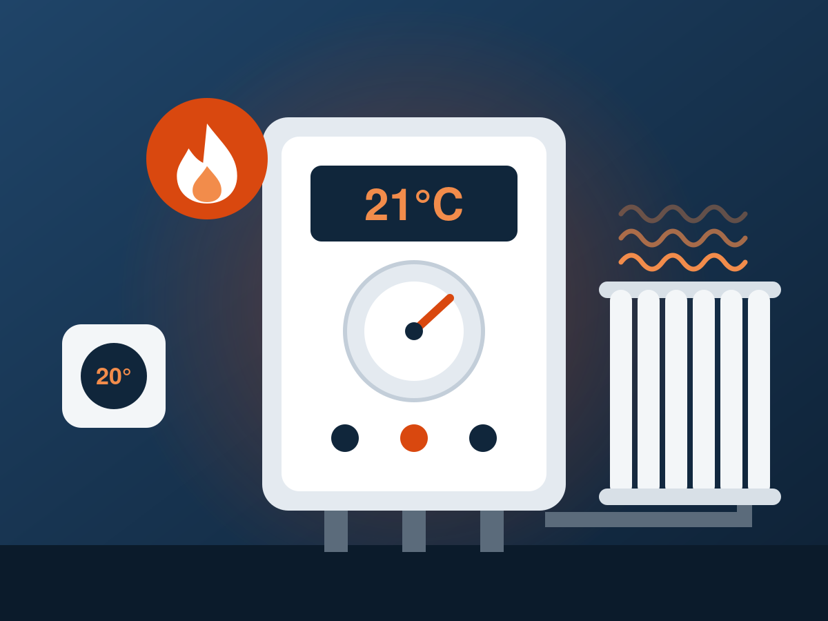 Chaudière murale avec thermostat et radiateur : illustration du dépannage chauffage